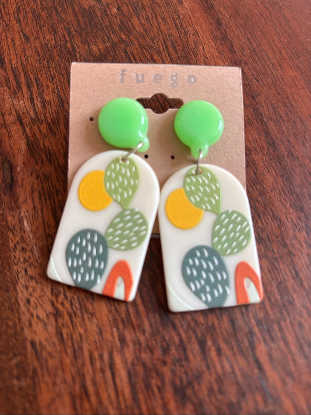 Fuego Green Multicolor Cactus Arch Drop Earrings